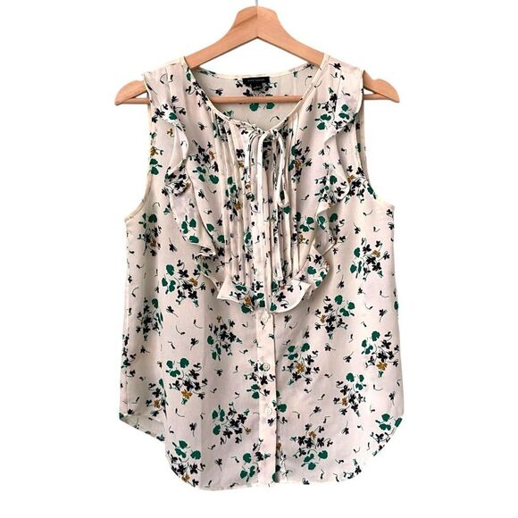 Ann Taylor Floral Sleeveless Blouse - Cream and Green in Size Small - Picture 1 of 9